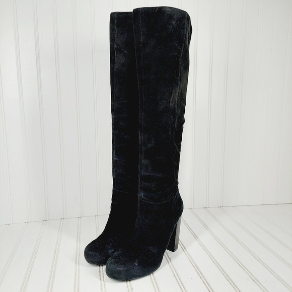 Nine West Camelot Knee High Black Suede Leather High Heeled Boots F760 - Picture 2 of 14